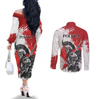 Polish Winged Hussar Couples Matching Off The Shoulder Long Sleeve Dress and Long Sleeve Button Shirt Grunge Style