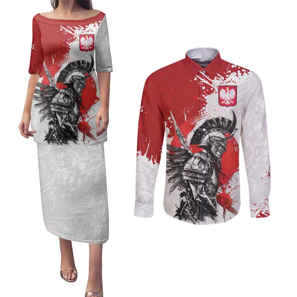 Polish Winged Hussar Couples Matching Puletasi and Long Sleeve Button Shirt Grunge Style