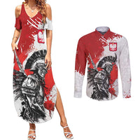 Polish Winged Hussar Couples Matching Summer Maxi Dress and Long Sleeve Button Shirt Grunge Style