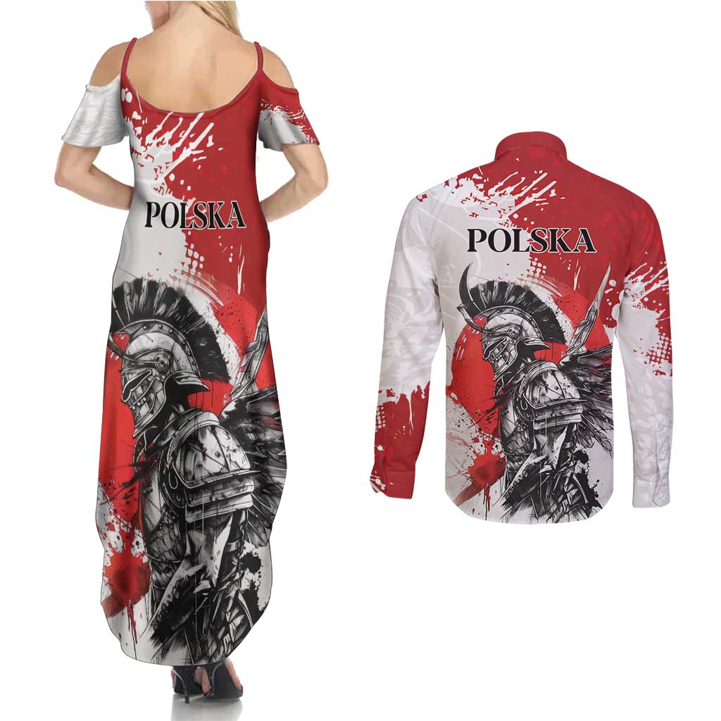 Polish Winged Hussar Couples Matching Summer Maxi Dress and Long Sleeve Button Shirt Grunge Style