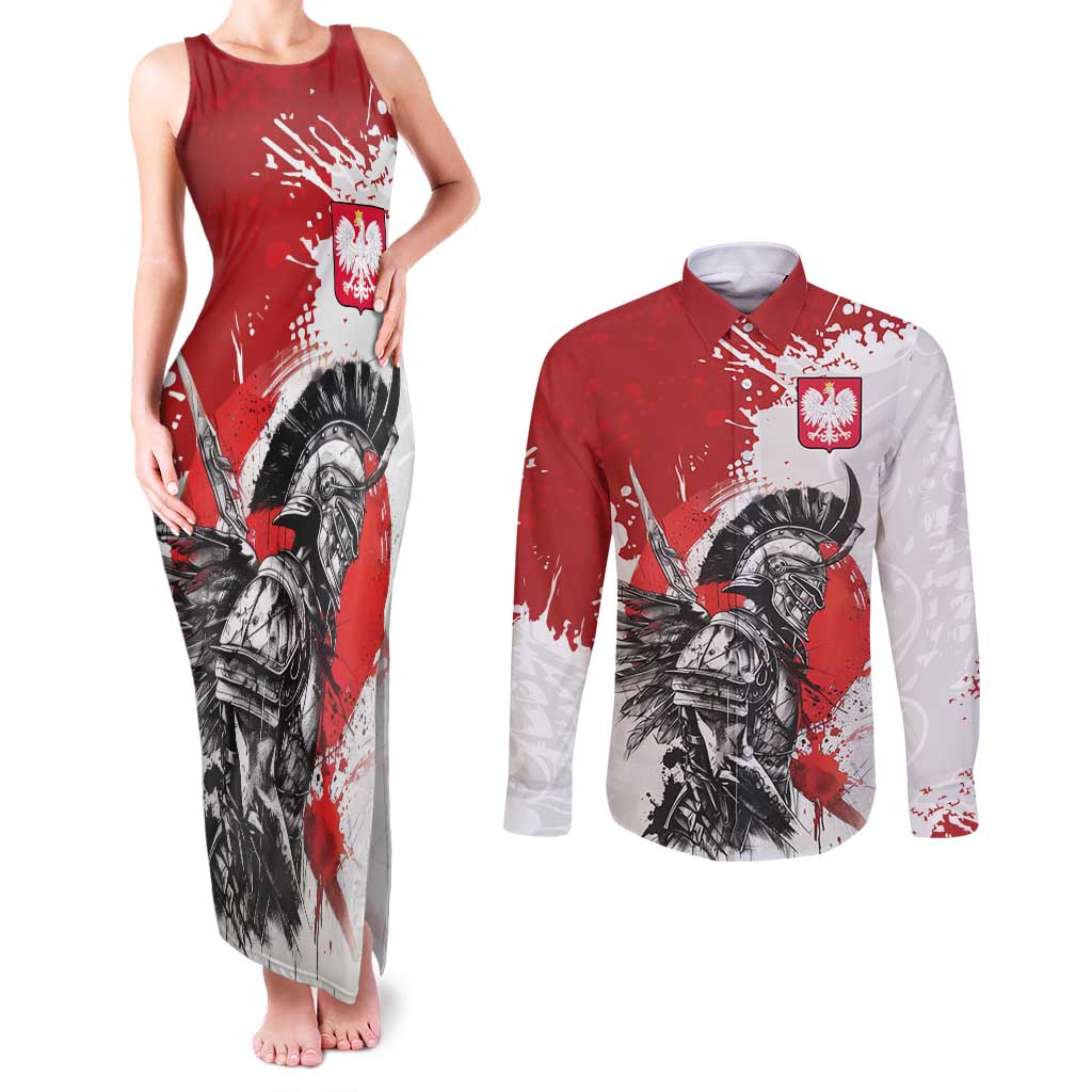 Polish Winged Hussar Couples Matching Tank Maxi Dress and Long Sleeve Button Shirt Grunge Style