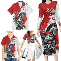 Polish Winged Hussar Family Matching Long Sleeve Bodycon Dress and Hawaiian Shirt Grunge Style