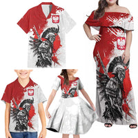 Polish Winged Hussar Family Matching Off Shoulder Maxi Dress and Hawaiian Shirt Grunge Style
