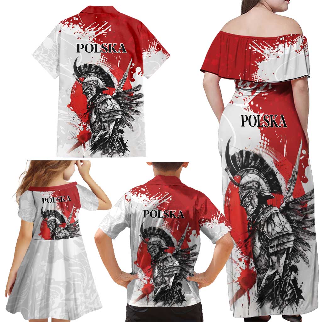 Polish Winged Hussar Family Matching Off Shoulder Maxi Dress and Hawaiian Shirt Grunge Style