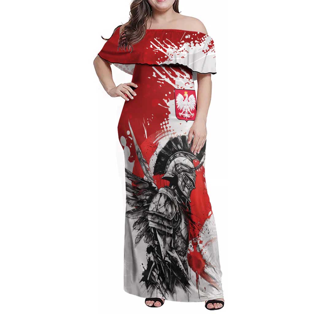 Polish Winged Hussar Family Matching Off Shoulder Maxi Dress and Hawaiian Shirt Grunge Style