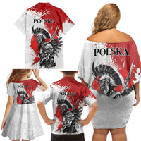 Polish Winged Hussar Family Matching Off Shoulder Short Dress and Hawaiian Shirt Grunge Style