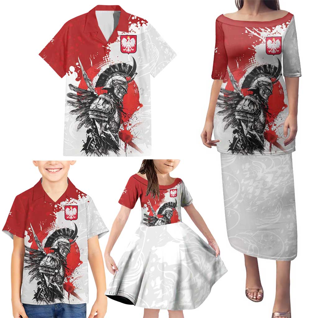 Polish Winged Hussar Family Matching Puletasi and Hawaiian Shirt Grunge Style