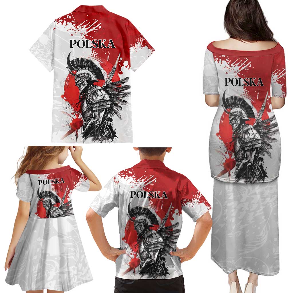 Polish Winged Hussar Family Matching Puletasi and Hawaiian Shirt Grunge Style