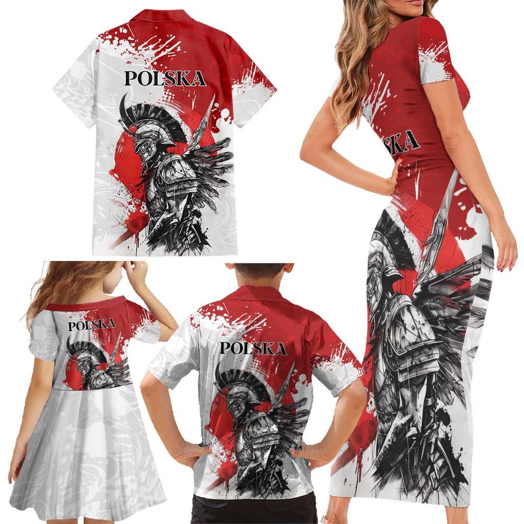 Polish Winged Hussar Family Matching Short Sleeve Bodycon Dress and Hawaiian Shirt Grunge Style