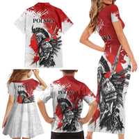 Polish Winged Hussar Family Matching Short Sleeve Bodycon Dress and Hawaiian Shirt Grunge Style