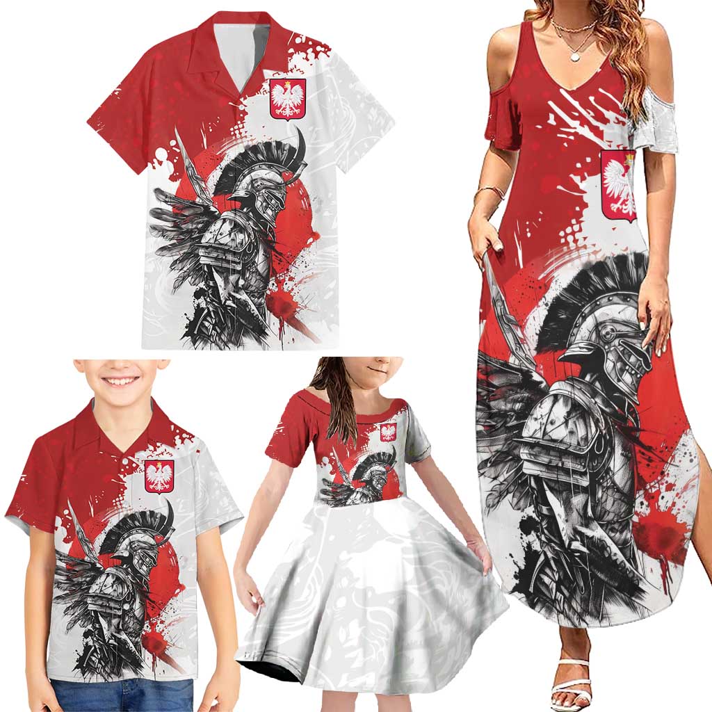 Polish Winged Hussar Family Matching Summer Maxi Dress and Hawaiian Shirt Grunge Style