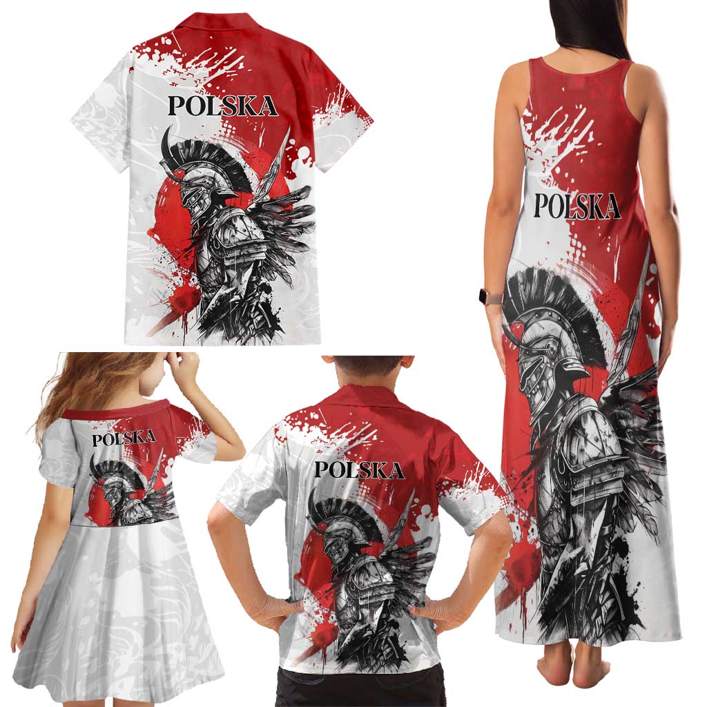 Polish Winged Hussar Family Matching Tank Maxi Dress and Hawaiian Shirt Grunge Style