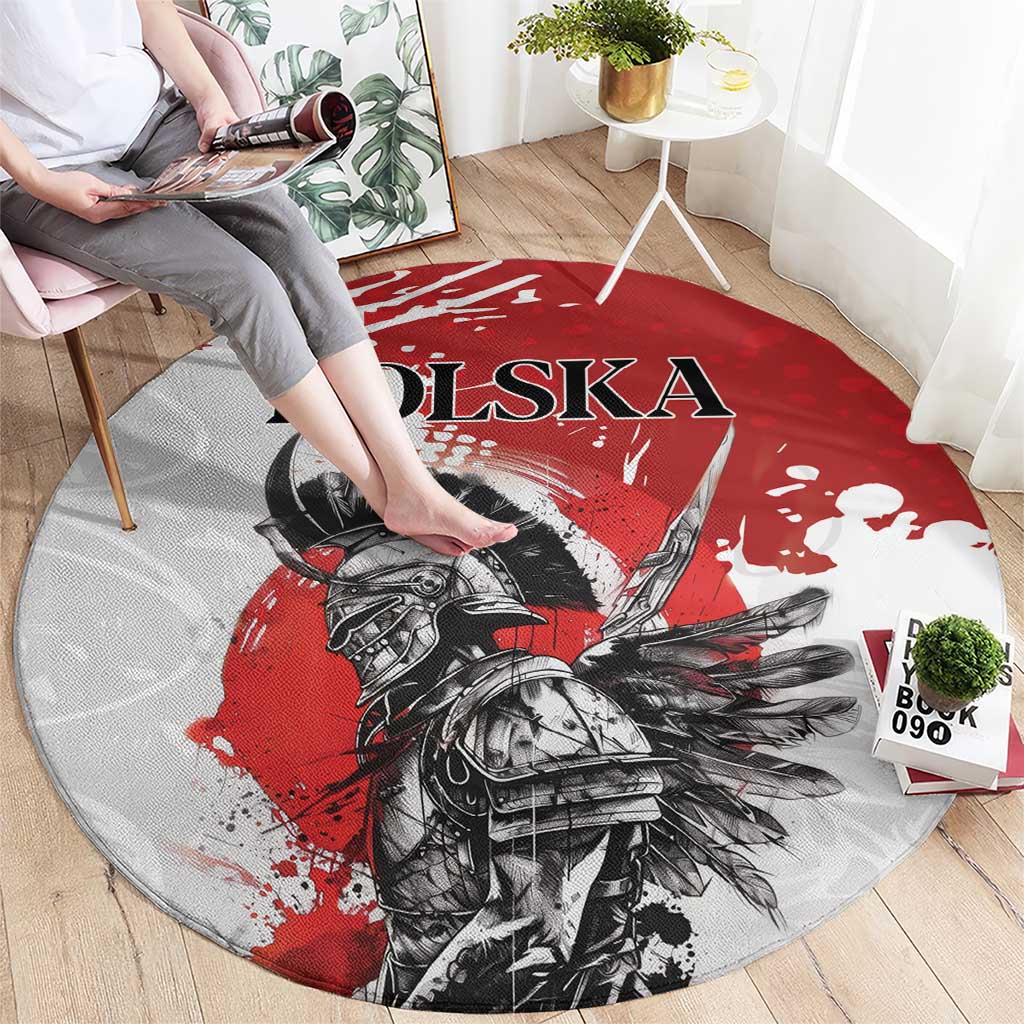 Polish Winged Hussar Round Carpet Grunge Style