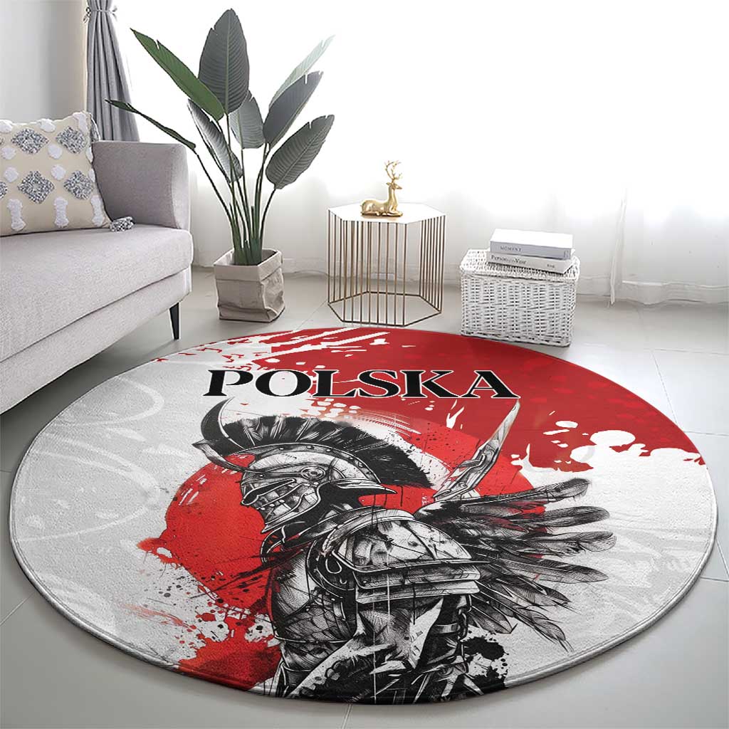 Polish Winged Hussar Round Carpet Grunge Style