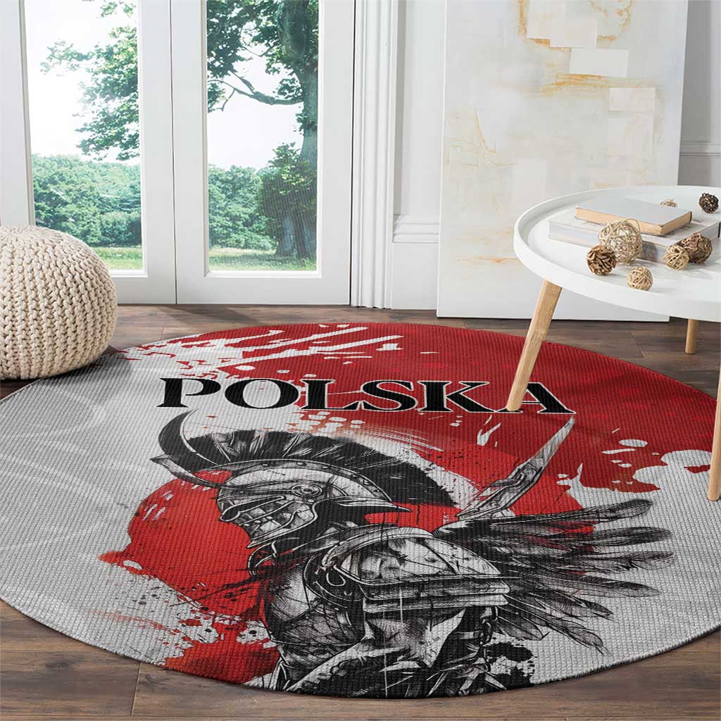 Polish Winged Hussar Round Carpet Grunge Style