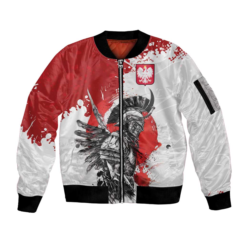 Polish Winged Hussar Sleeve Zip Bomber Jacket Grunge Style