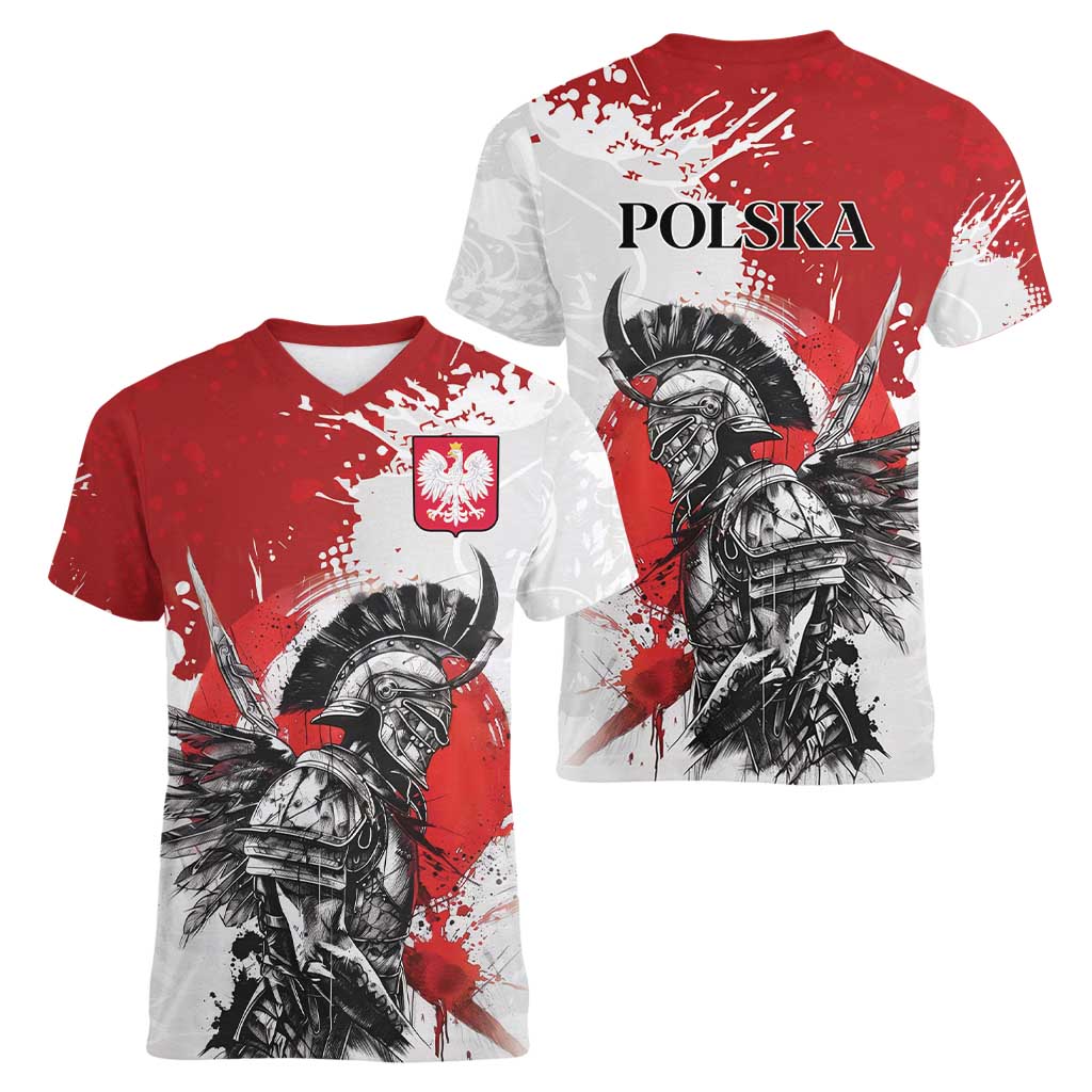 Polish Winged Hussar Women V-Neck T-Shirt Grunge Style