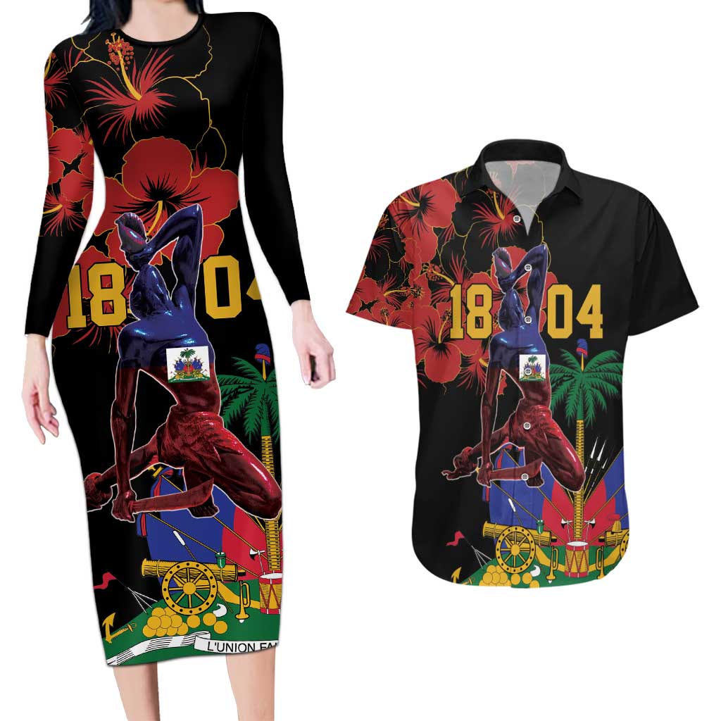 Haiti Negre Marron Couples Matching Long Sleeve Bodycon Dress and Hawaiian Shirt Libete Egalite Fratenite
