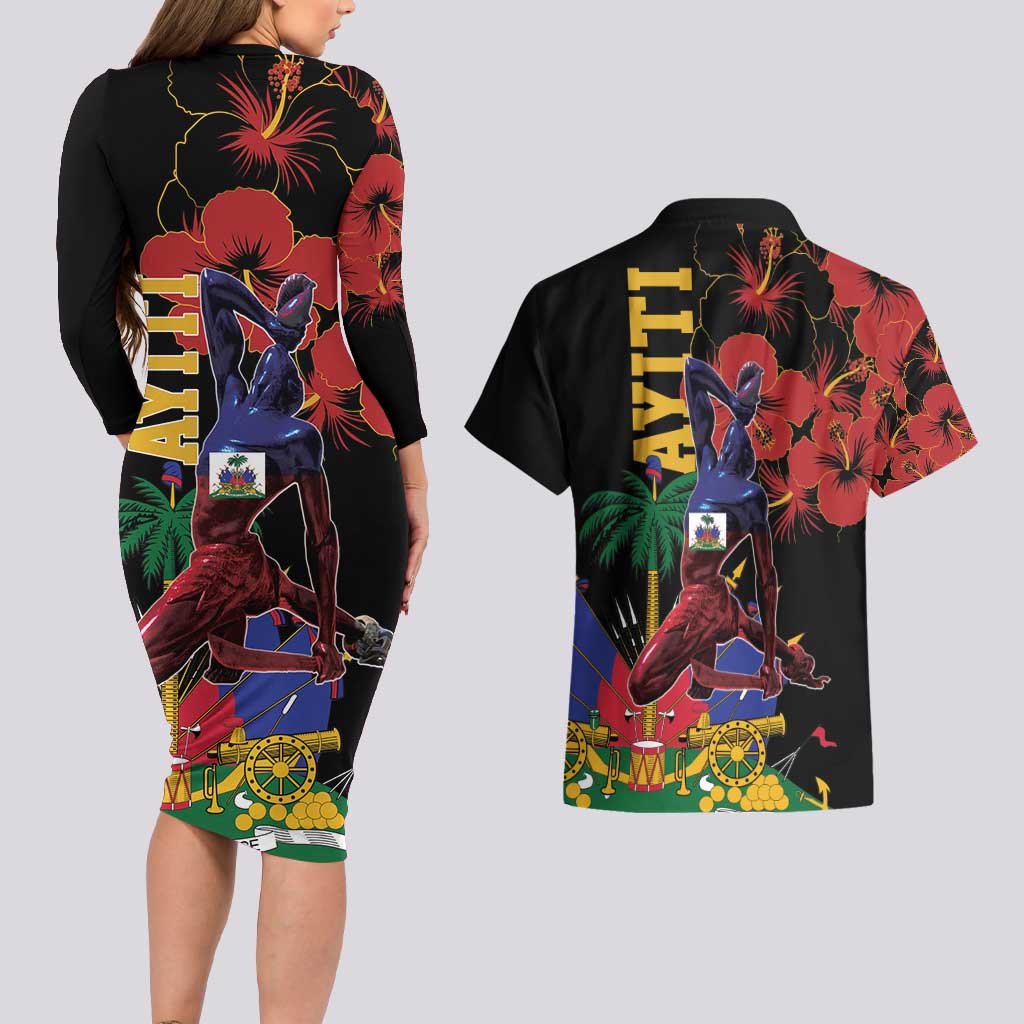 Haiti Negre Marron Couples Matching Long Sleeve Bodycon Dress and Hawaiian Shirt Libete Egalite Fratenite