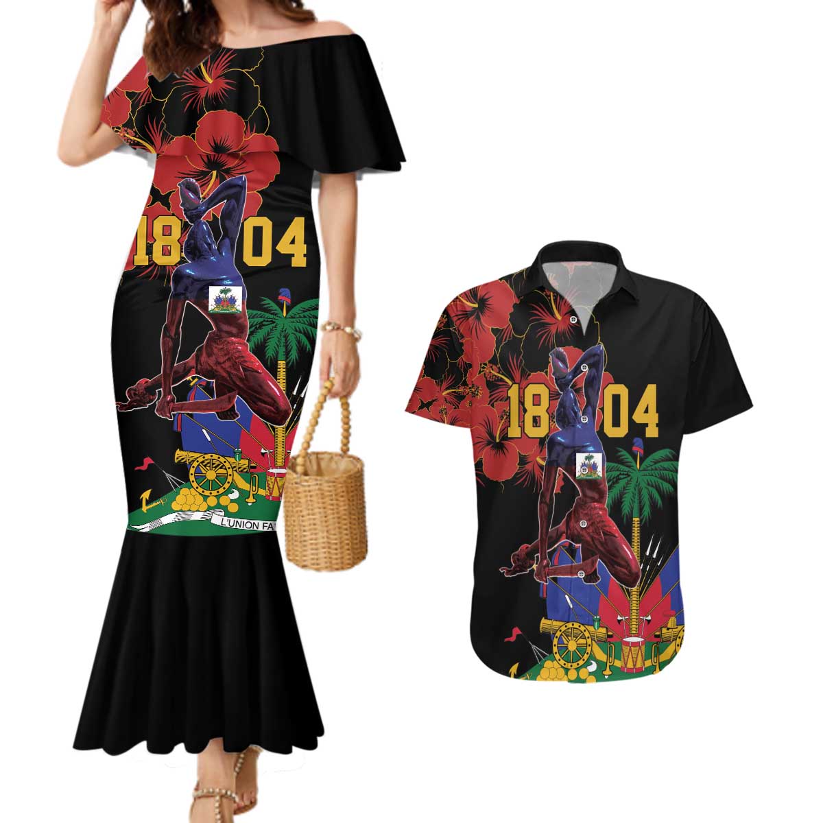 Haiti Negre Marron Couples Matching Mermaid Dress and Hawaiian Shirt Libete Egalite Fratenite