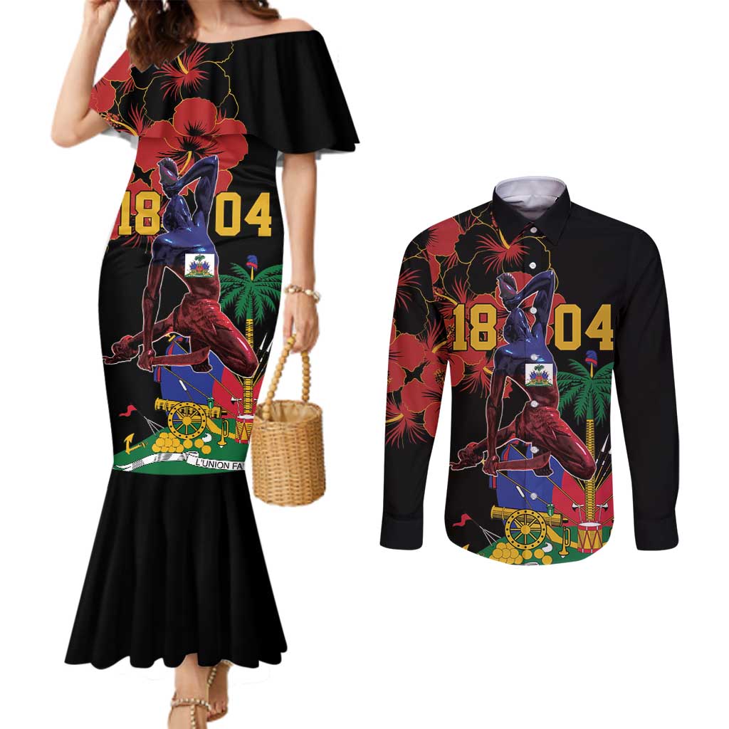 Haiti Negre Marron Couples Matching Mermaid Dress and Long Sleeve Button Shirt Libete Egalite Fratenite