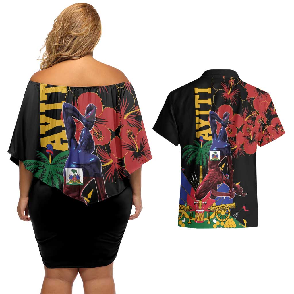 Haiti Negre Marron Couples Matching Off Shoulder Short Dress and Hawaiian Shirt Libete Egalite Fratenite