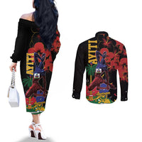 Haiti Negre Marron Couples Matching Off The Shoulder Long Sleeve Dress and Long Sleeve Button Shirt Libete Egalite Fratenite