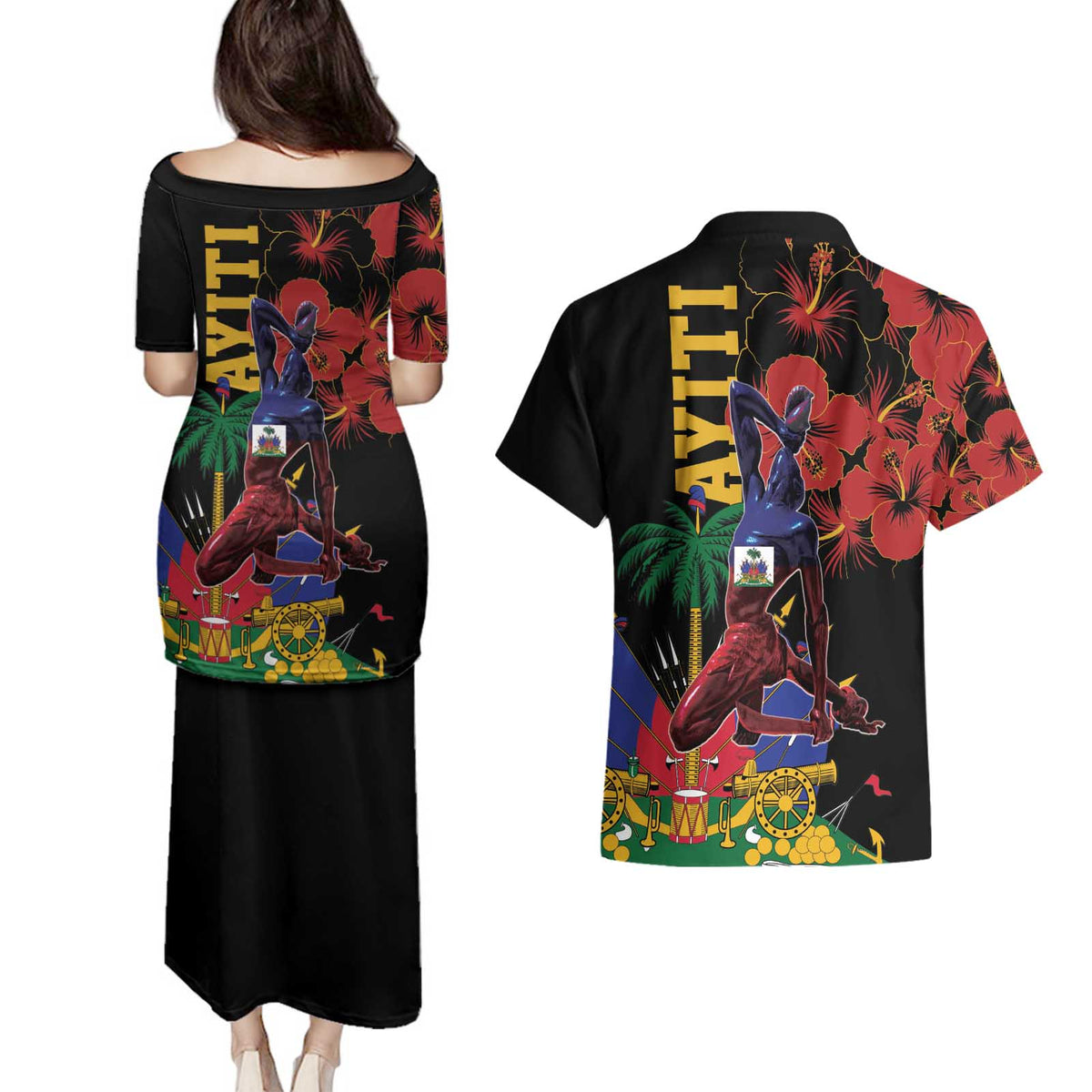 Haiti Negre Marron Couples Matching Puletasi and Hawaiian Shirt Libete Egalite Fratenite