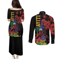 Haiti Negre Marron Couples Matching Puletasi and Long Sleeve Button Shirt Libete Egalite Fratenite