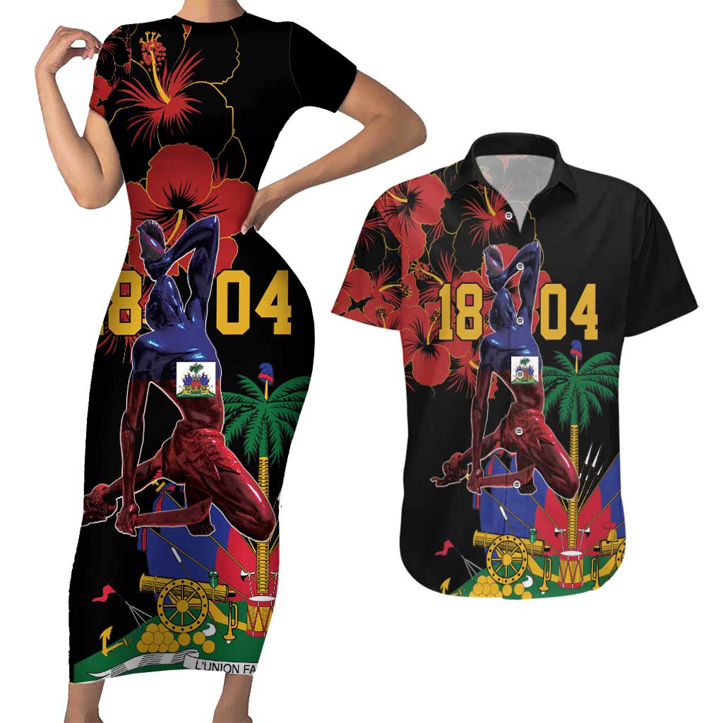 Haiti Negre Marron Couples Matching Short Sleeve Bodycon Dress and Hawaiian Shirt Libete Egalite Fratenite