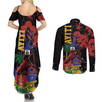 Haiti Negre Marron Couples Matching Summer Maxi Dress and Long Sleeve Button Shirt Libete Egalite Fratenite
