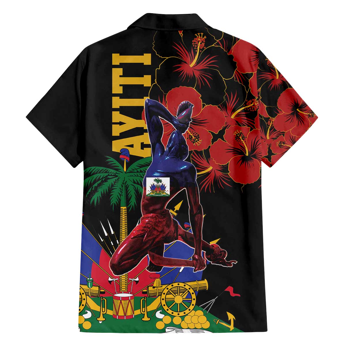 Haiti Negre Marron Family Matching Off The Shoulder Long Sleeve Dress and Hawaiian Shirt Libete Egalite Fratenite