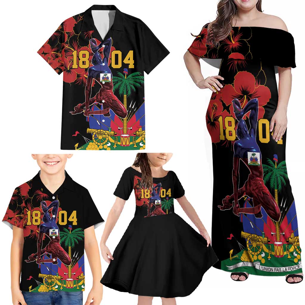 Haiti Negre Marron Family Matching Off Shoulder Maxi Dress and Hawaiian Shirt Libete Egalite Fratenite