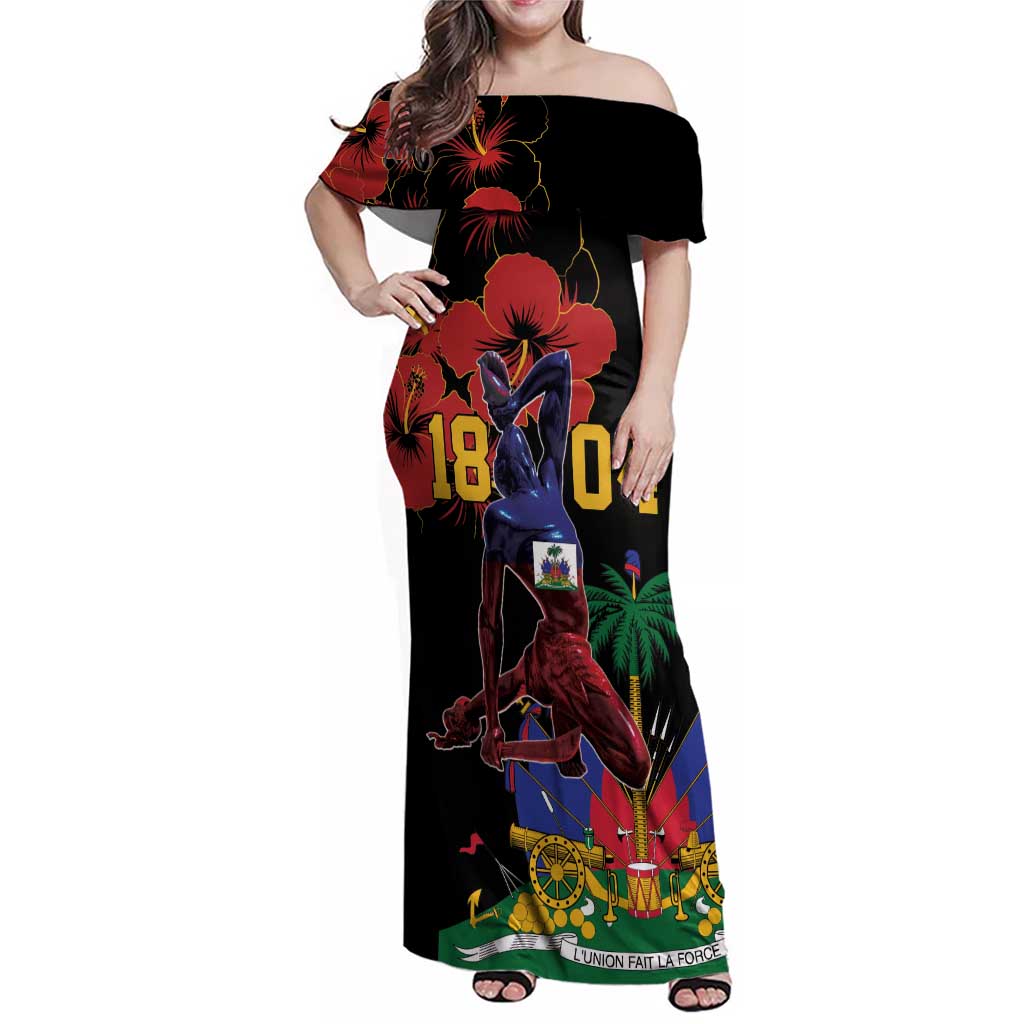 Haiti Negre Marron Family Matching Off Shoulder Maxi Dress and Hawaiian Shirt Libete Egalite Fratenite