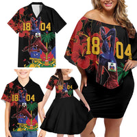 Haiti Negre Marron Family Matching Off Shoulder Short Dress and Hawaiian Shirt Libete Egalite Fratenite