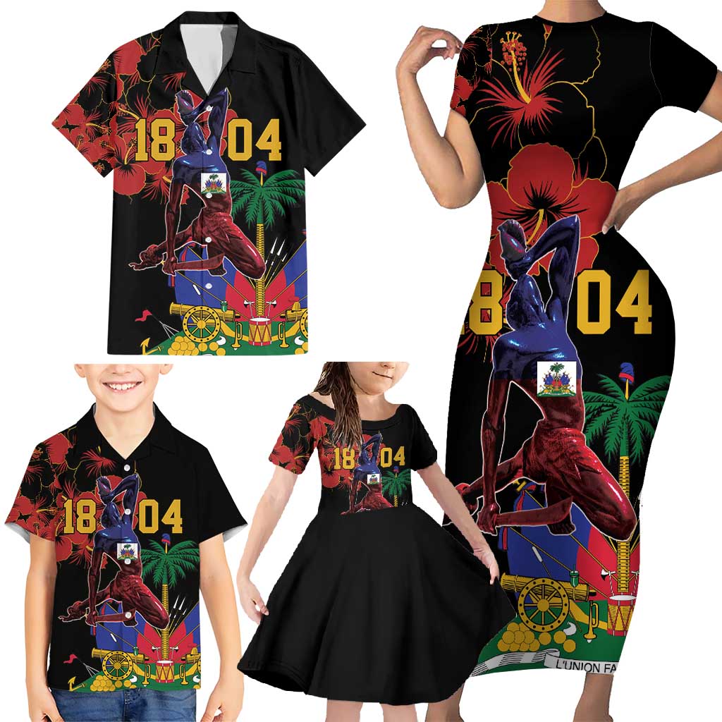 Haiti Negre Marron Family Matching Short Sleeve Bodycon Dress and Hawaiian Shirt Libete Egalite Fratenite