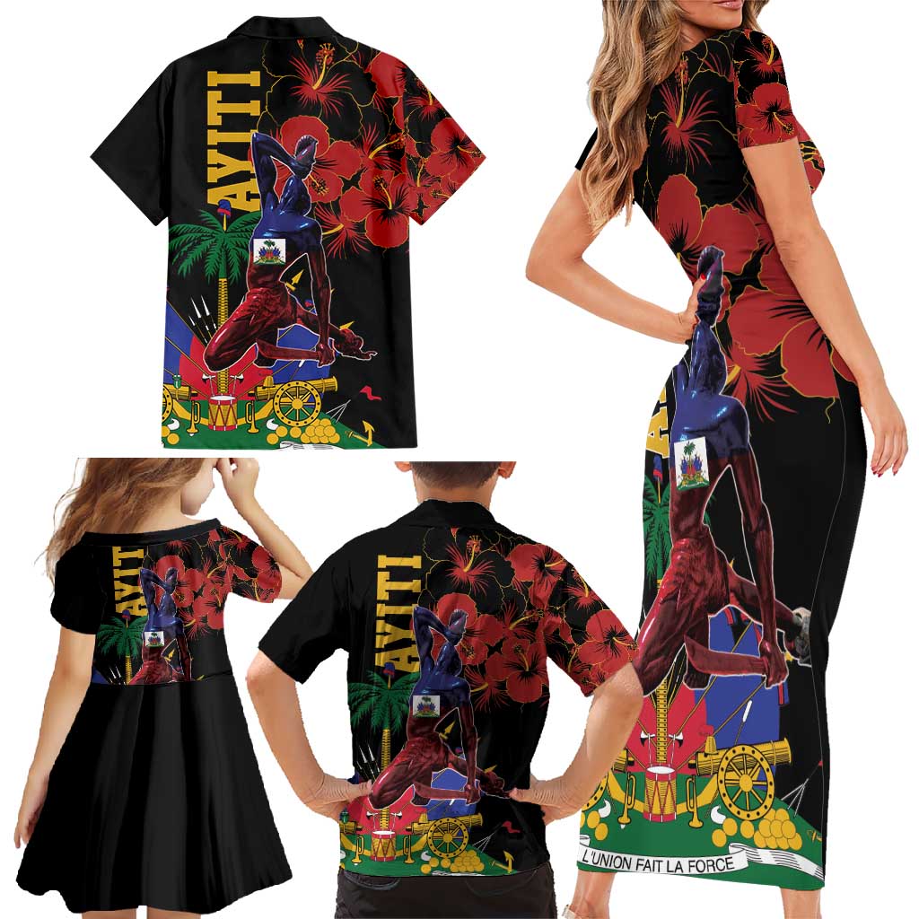 Haiti Negre Marron Family Matching Short Sleeve Bodycon Dress and Hawaiian Shirt Libete Egalite Fratenite