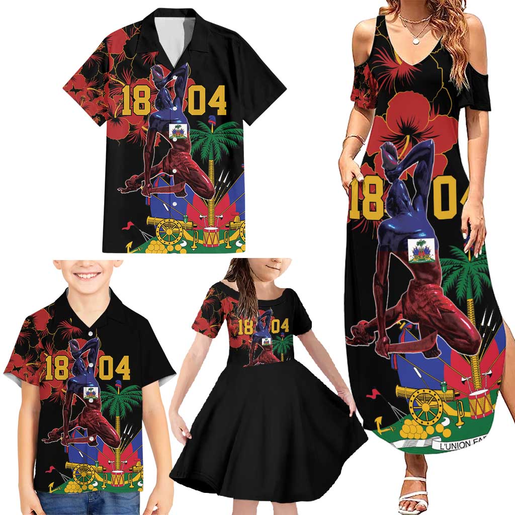 Haiti Negre Marron Family Matching Summer Maxi Dress and Hawaiian Shirt Libete Egalite Fratenite