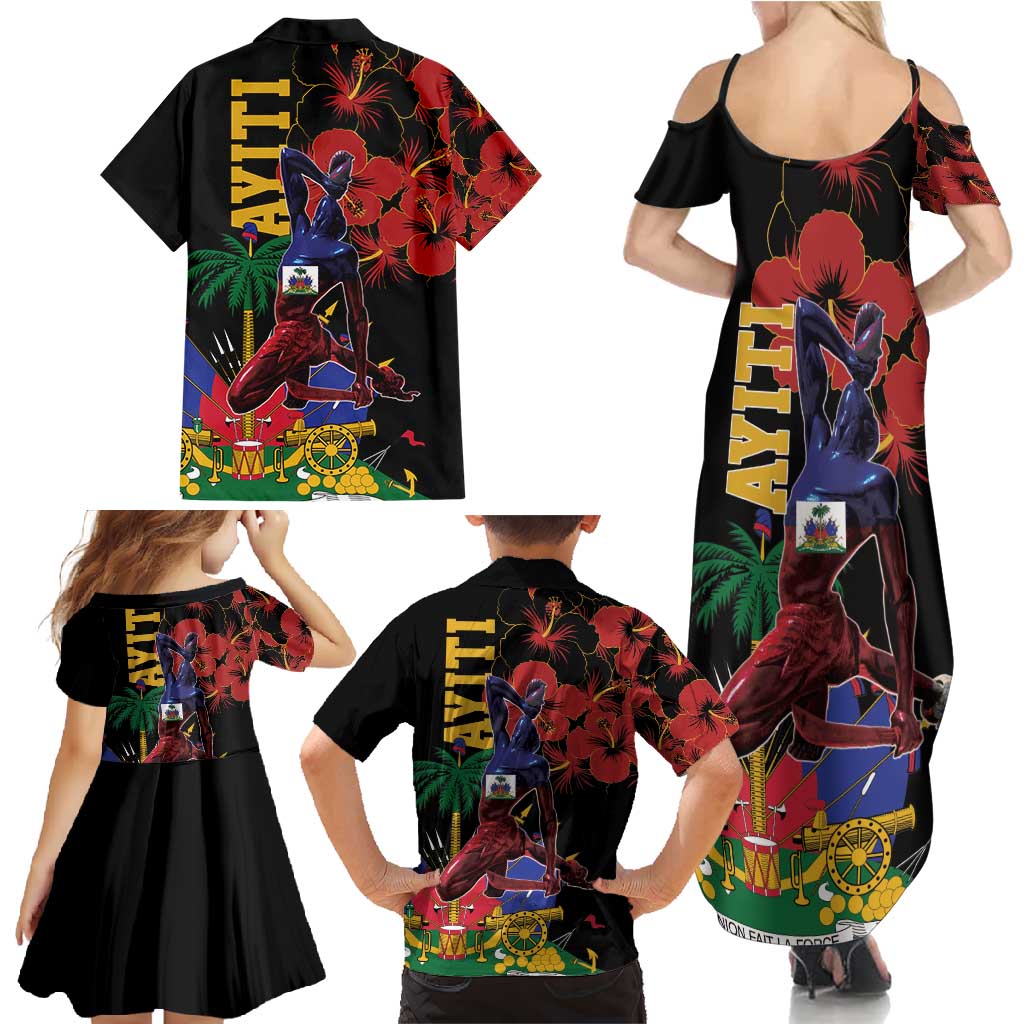Haiti Negre Marron Family Matching Summer Maxi Dress and Hawaiian Shirt Libete Egalite Fratenite