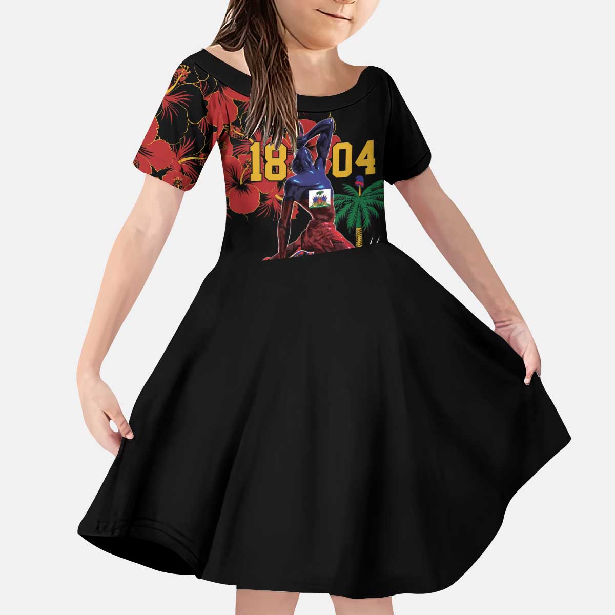 Haiti Negre Marron Kid Short Sleeve Dress Libete Egalite Fratenite