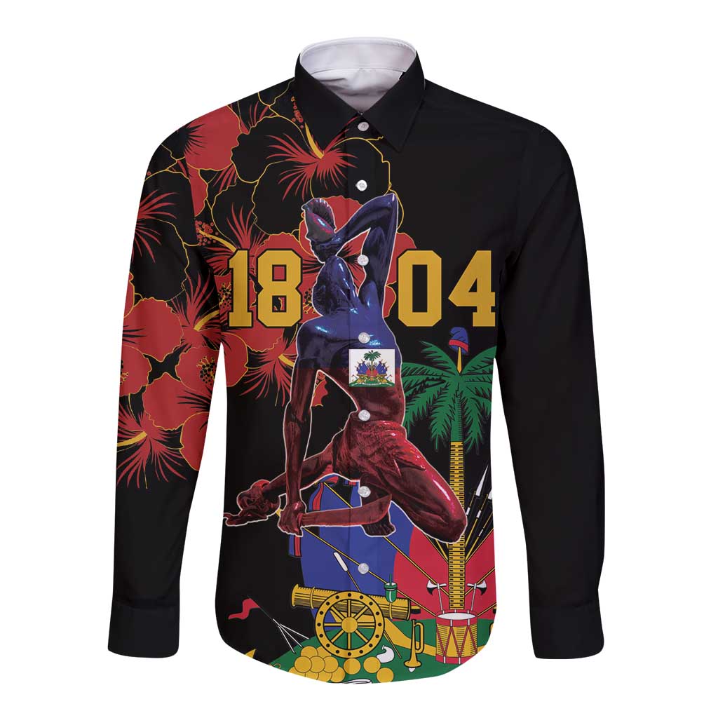 Haiti Negre Marron Long Sleeve Button Shirt Libete Egalite Fratenite