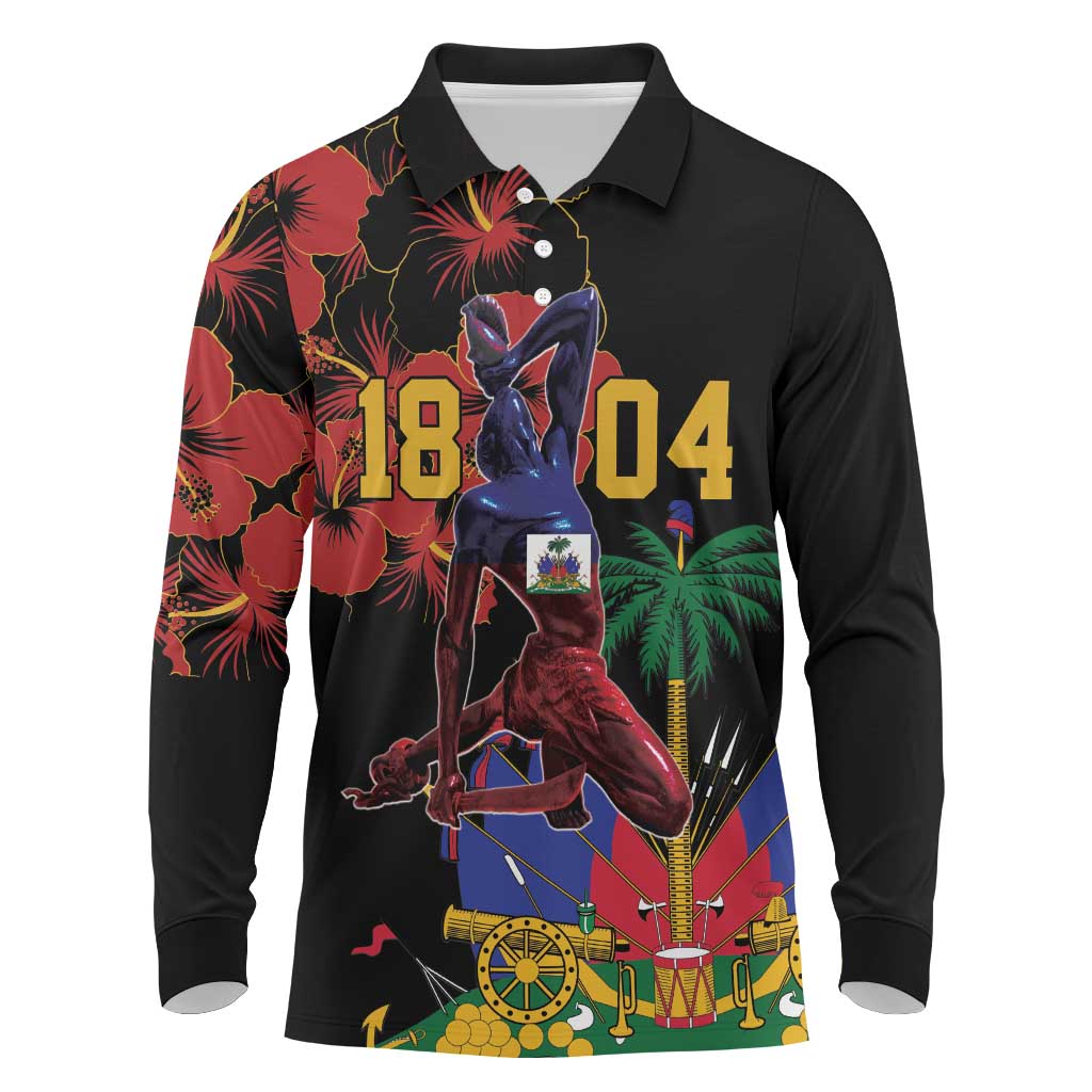 Haiti Negre Marron Long Sleeve Polo Shirt Libete Egalite Fratenite