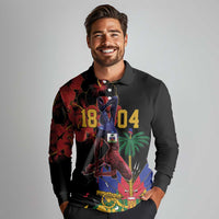 Haiti Negre Marron Long Sleeve Polo Shirt Libete Egalite Fratenite