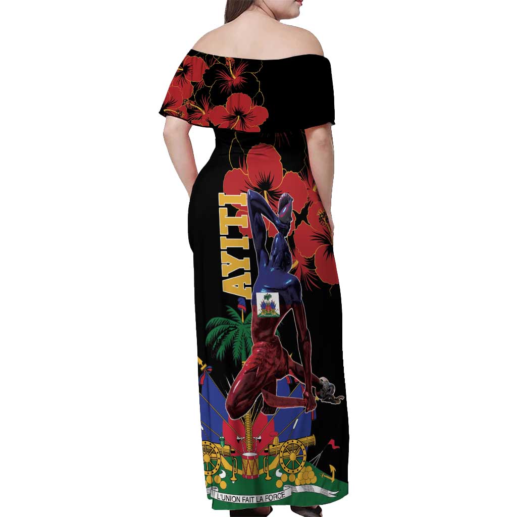 Haiti Negre Marron Off Shoulder Maxi Dress Libete Egalite Fratenite