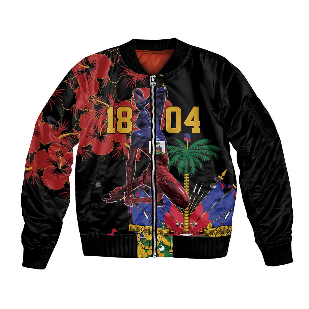 Haiti Negre Marron Sleeve Zip Bomber Jacket Libete Egalite Fratenite