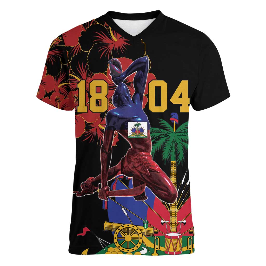 Haiti Negre Marron Women V-Neck T-Shirt Libete Egalite Fratenite