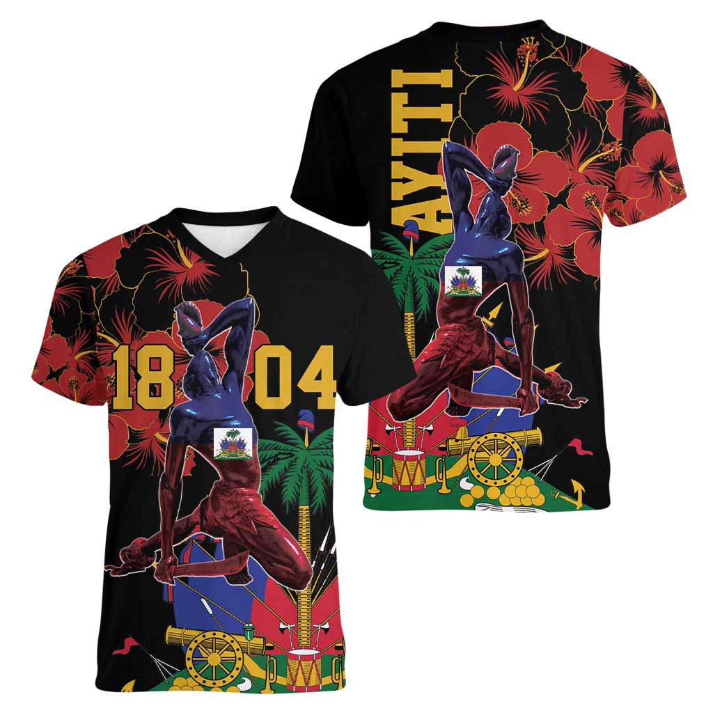 Haiti Negre Marron Women V-Neck T-Shirt Libete Egalite Fratenite