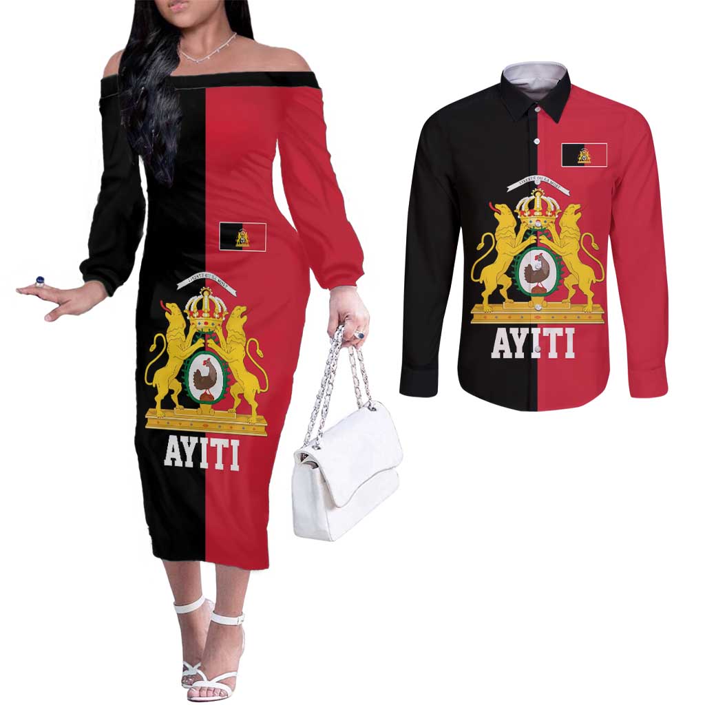 First Empire of Haiti 1804 –1806 Couples Matching Off The Shoulder Long Sleeve Dress and Long Sleeve Button Shirt Liberte ou la Mort!