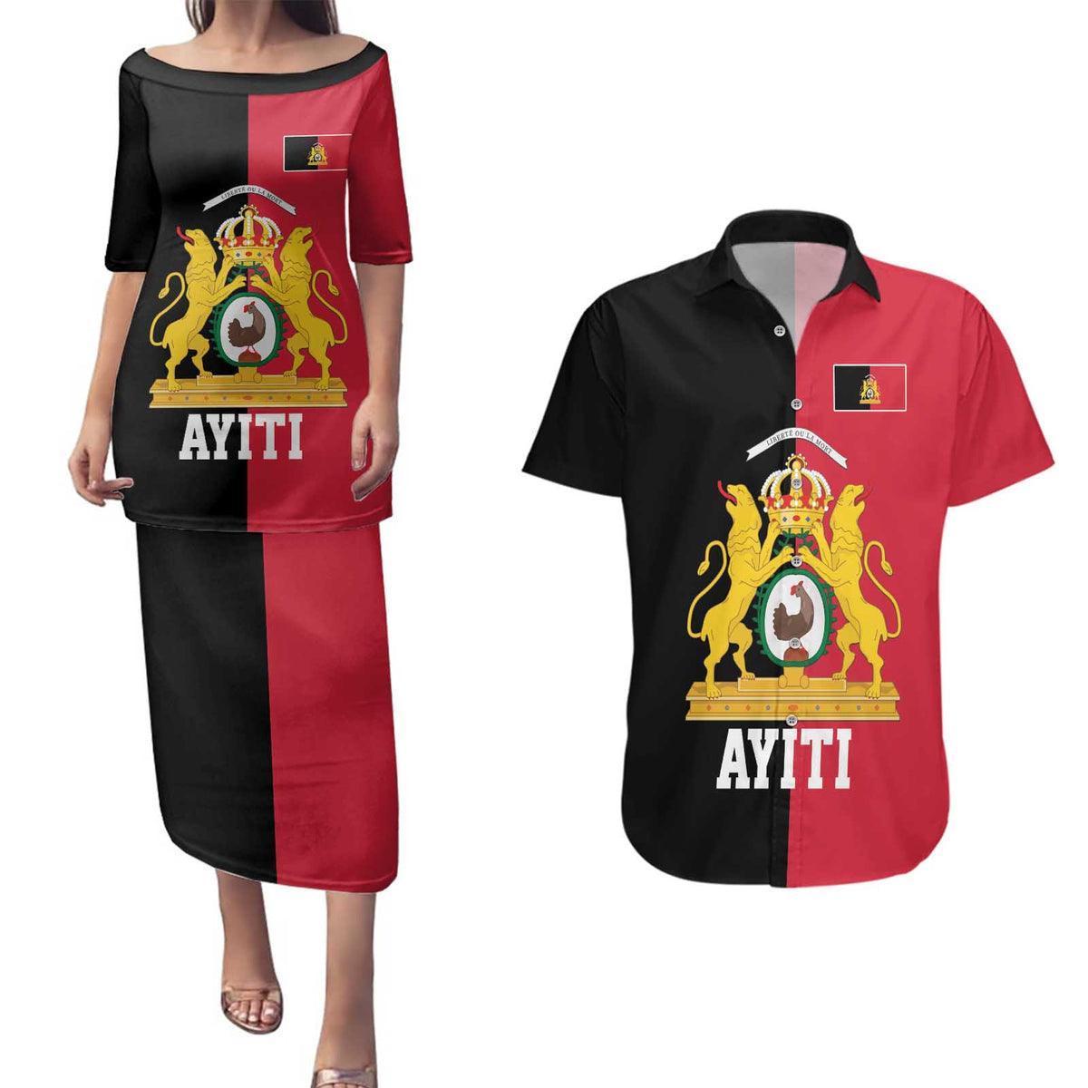 First Empire of Haiti 1804 –1806 Couples Matching Puletasi and Hawaiian Shirt Liberte ou la Mort!