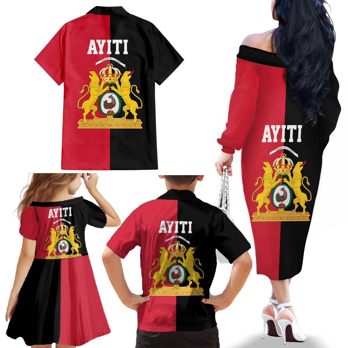 First Empire of Haiti 1804 –1806 Family Matching Off The Shoulder Long Sleeve Dress and Hawaiian Shirt Liberte ou la Mort!